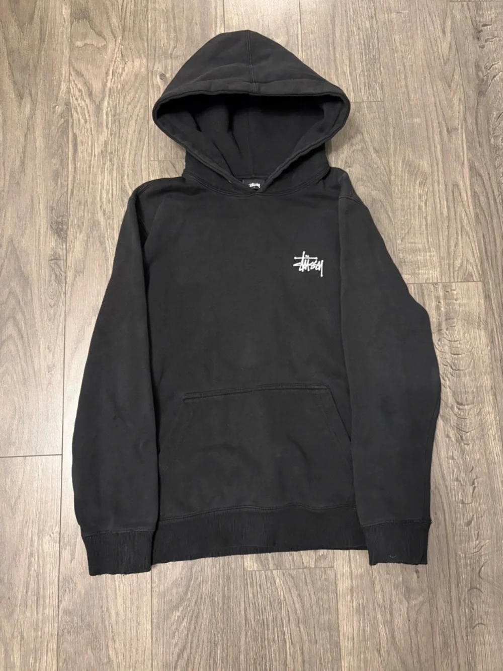 Stussy Black Hoodie with White Script Tag - Picture 2 of 4
